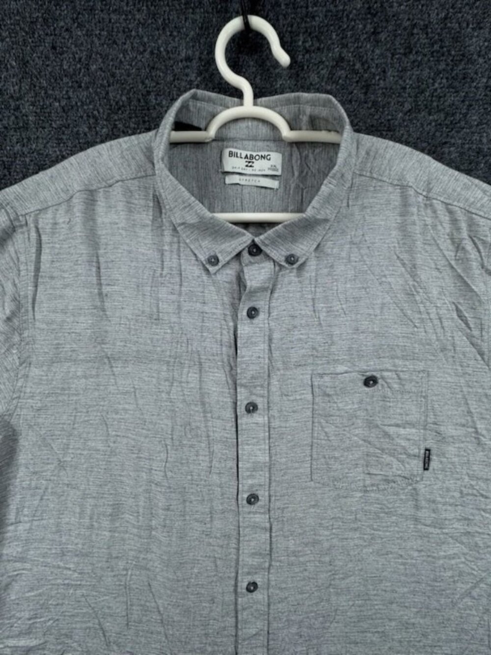 Billabong Button-Down Short Sleeve Cotton Polyester 2XL Gray Shirt Solid Pocket
